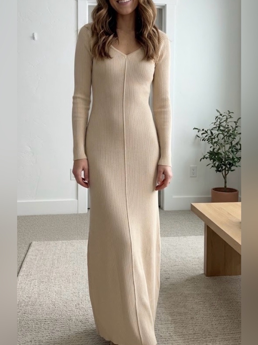 DISSH Lena Long Sleeve Ribbed Knit Dress 
XS  Tan